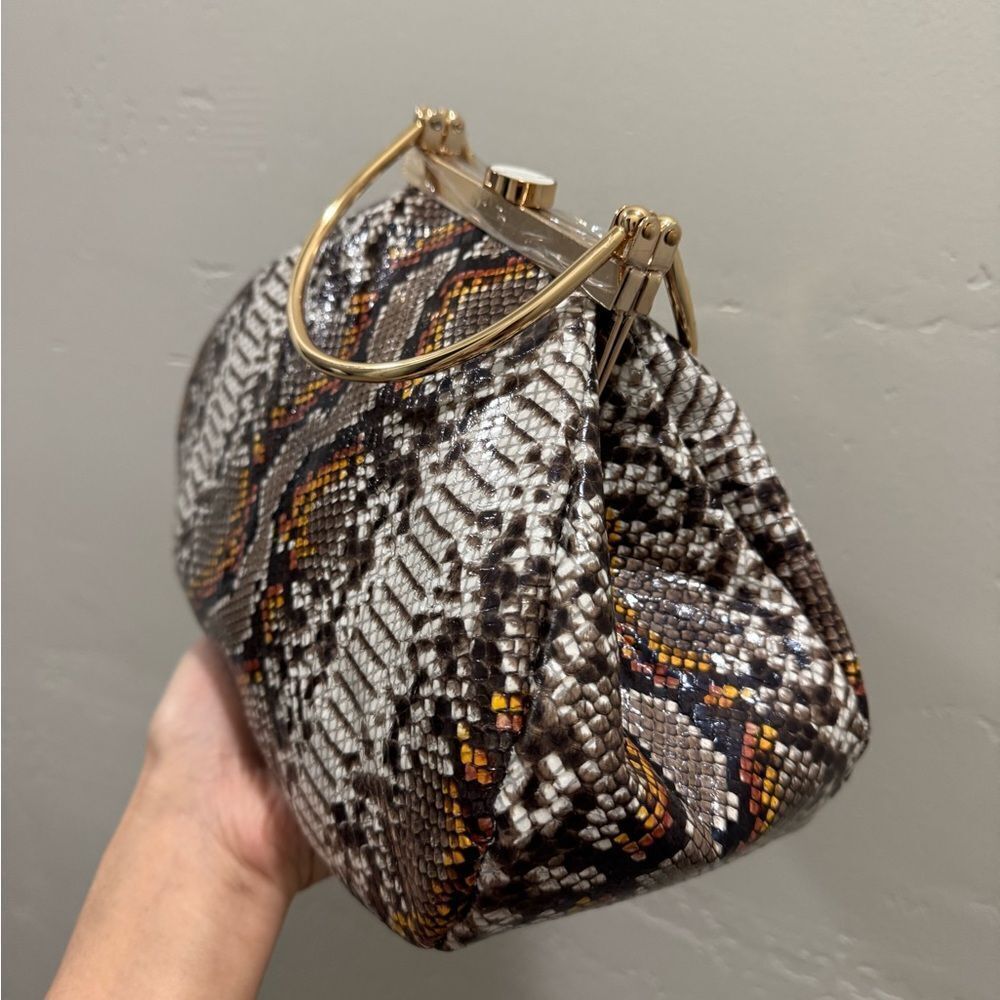Unique Design! Genuine Cowhide Snake Skin Embossed Top Handle Bag/Crossbody - Picture 7 of 13